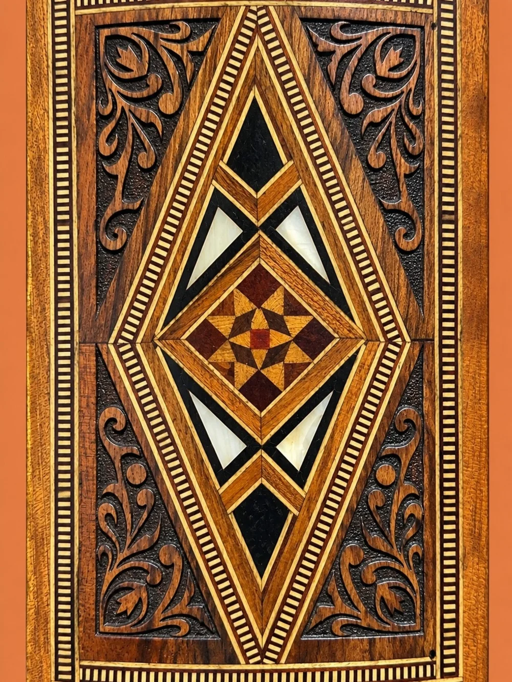 Vintage 1976 Mosaic Marquetry Inlay Wood Jewelry Trinket Box Handcrafted